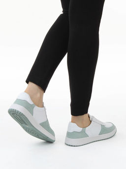 03-C933-7K WHITE/GREEN Кеды кожаные женские (натуральная кожа, натуральная замша)