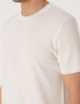 Ekru Slim Fit Keten Kar___ml_ Triko Ti__rt