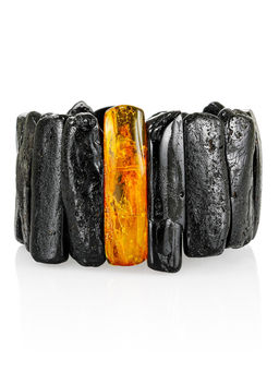Браслет из натурального чёрного янтаря с вставкой с инклюзом Помпеи