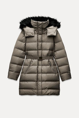 WATER AND WIND PROTECTION HOODED BELTED PUFFER JACKET - Zara фото 8