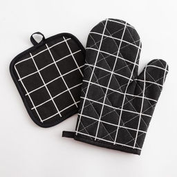 Кухонный набор Доляна Клетка цв.черный, прихватка 17*17 см, рукавица 26*16 см,100% п/э  фото 2