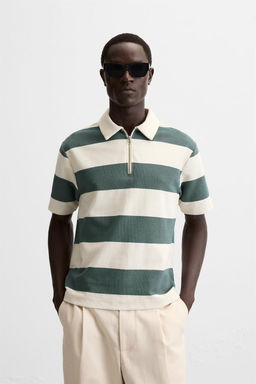 TEXTURED WEAVE POLO SHIRT WITH ZIP - Zara фото 3