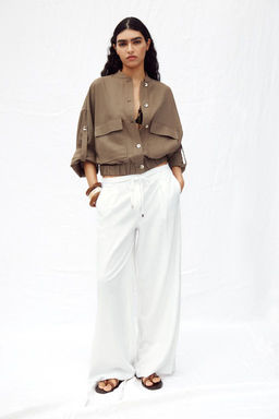 LINEN BLEND WIDE-LEG TROUSERS WITH BELT - Zara фото 2