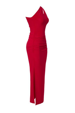 TRENDYOLMILLA Kahverengi Vucuda Oturan Cut Out/Pencere Detayl? Orme Midi S?k Elbise TPRSS25EL00064