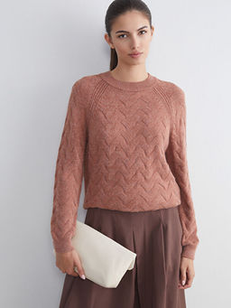 Bisiklet Yaka Kendinden Desenli Kad?n Triko Kazak