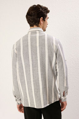 TRENDYOL MAN Siyah Regular Fit Dusuk Omuz Cizgili Etamin Dokulu Yazl?k Gomlek TMNSS25GO00029 - Trendyolmilla фото 7