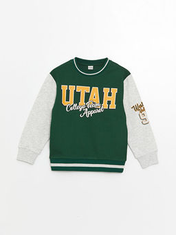 Bisiklet Yaka Bask?l? Uzun Kollu Erkek ?ocuk Sweatshirt