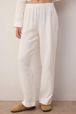 Ekru %100 Pamuklu Cepli Muslin Kumas Dokuma Pijama Tak?m? THMAW26PT00023 - Trendyolmilla фото 3