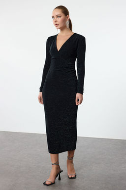 Trendyolmilla Siyah-Yesil Simli Orme S?k Abiye Elbise TPRAW25EL00063 фото 2