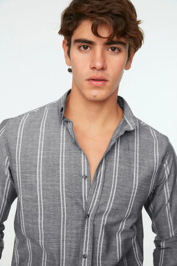 TRENDYOL MAN Beyaz Slim Fit Dugmeli Yaka Ince Cizgili Gomlek TMNSS20GO0092 - Trendyolmilla фото 32