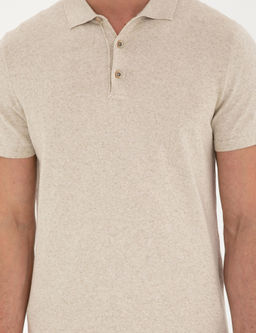 Bej Slim Fit D__meli Polo Yaka Keten Kar___ml_ Triko Ti__rt