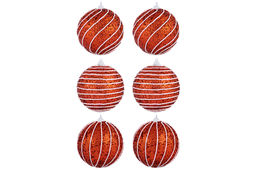 Набор 6 новогодних шаров 9,5*9,5 см Полоски красный - Elan gallery фото 4