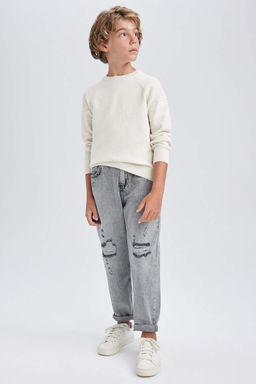 Хлопковый свитер с круглым вырезом для мальчика - Defacto фото 2