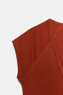 CAMISETA ESCOTE PICO / Rojo / Naranja - Zara фото 7