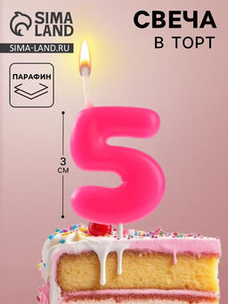 Цена за 4 шт. Свеча для торта «Неоновая», цифра 5, розовая