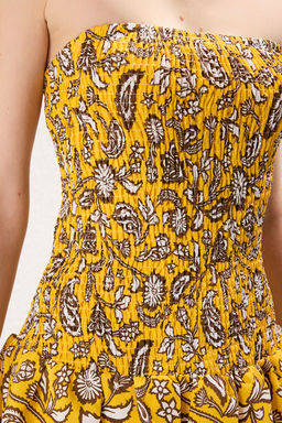 Sar? Cicek Desenli Gipeli Balon Etek Detayl? Mini Dokuma Elbise TWOSS24EL01141 - Trendyolmilla фото 3