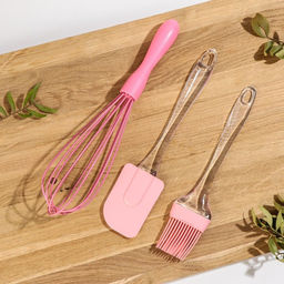 Набор для выпечки Доляна, 4 предмета: форма разъёмная «Элин. Квадрат», кисточка, лопатка, венчик, цвет розовый