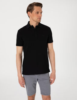Siyah Slim Fit %100 Pamuk K_vr_lmaz Amerikan Pike Polo Yaka Basic Ti__rt