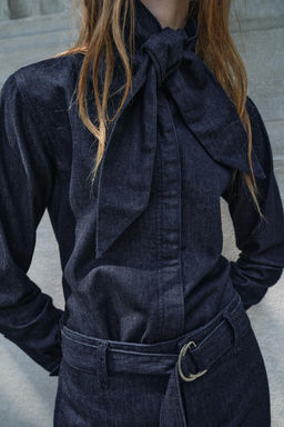 ZW COLLECTION DENIM SHIRT WITH BOW - Zara фото 4