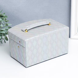 Шкатулка кожзам для украшений сундук Сеть из ромбов. Сливочный перламутр 13х16х23 см - Simaland фото 10