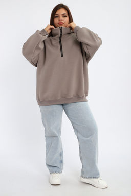 Толстовка женская из футера начес Комфорт серо-коричневый макси