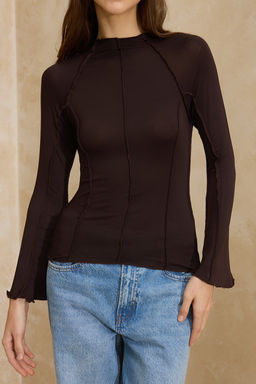 Kahverengi Fitted/Vucuda Oturan Dik Yaka Nervurlu Premium Yumusak Orme Bluz TWOSS26BZ00241 - Trendyolmilla фото 8