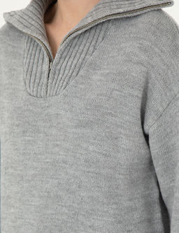 Gri Melanj Comfort Fit Fermuarl_ Kazak