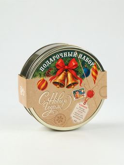 Подарочный набор в железной банке чай, монпансье, варенье, открытка «Советский подарок»
