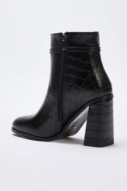Siyah Kroko Toka Detayl? Blok Topuklu Kad?n Bot TAKAW26BO00098
