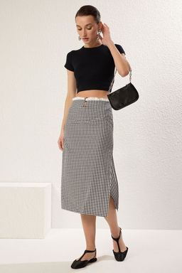 TRENDYOLMILLA Cok Renkli Belden Dugmeli ve F?rf?rl? Bal?k Shape Midi Boy Dokuma Ekoseli Etek TWOSS25ET00096 фото 2