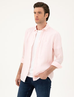 Pembe Regular Fit %100 Keten G_mlek