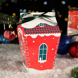 Цена за 10 шт. Подарочная коробка Праздничный домик  красный с бантом, 14 х 14 х 21,3 - 9,6 х 9,6 х 22 см - Simaland фото 2