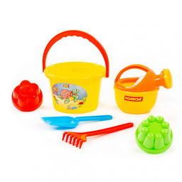Набор детский №205 ( ведро среднее 1л , лопатка, грабельки,2 формочки, лейка малая №4) арт. 4375