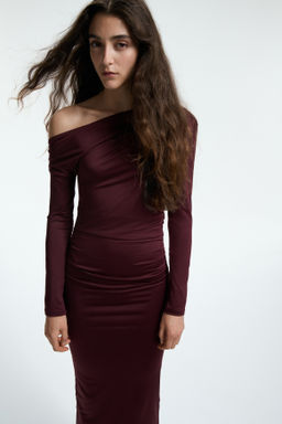 Vestido drapeado de un hombro - H&m фото 4