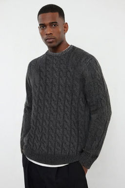TRENDYOL MAN Antrasit Slim Fit Bisiklet Yaka Sac Orgu Triko Kazak TMNAW25KZ00012 - Trendyolmilla фото 3