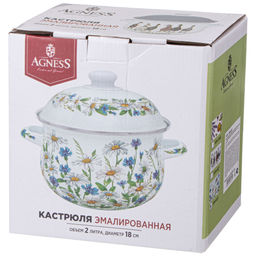 КАСТРЮЛЯ AGNESS ЭМАЛИРОВАННАЯ С ЭМАЛ.КРЫШКОЙ СЕРИЯ FAMILY FARM, 2.0 Л, 18*11 СМ  фото 2