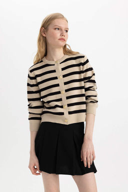 Полосатый кардиган обычного кроя с круглым вырезом