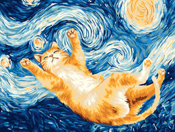 ФРЕЯ PNB/PM-372 Набор для раскрашивания по номерам 40 х 30 см Котик в небе ван Гога