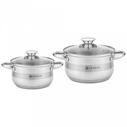 "Zeidan" Набор посуды из нержавеющей стали 4 предмета: катрюли: 2л д16см, 3л д18см, стеклянные крышки, 5-и степовое капсулированное дно, внутри зеркальная полировка корпуса, снаружи комбинированная полировка, подарочная коробка (Китай)