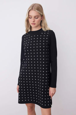 Siyah Tas Detayl? Uzun Kollu Mini Esnek Orme Elbise TWOAW26EL00208 - Trendyolmilla фото 2