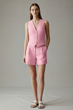 TRENDYOLMILLA Ac?k Pembe Regular Cizgili Pamuk Keten Crop Dokuma Yelek TWOSS24YE00025 фото 23