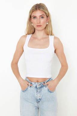 Trendyolmilla Siyah-Beyaz 2li Paket Fitted/Vucuda Oturan Fitilli Esnek Orme Bluz TWOSS24BZ00583 фото 5