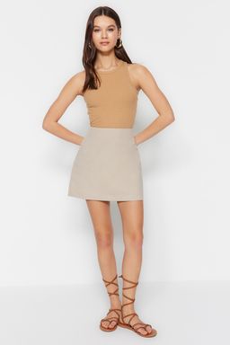 TRENDYOLMILLA Bej Basic Yuksek Bel A-line Mini Boy Dokuma Etek TWOSS22ET0136  фото 17