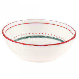 "Карельская брусника" Блюдце для варенья (розетка) фарфоровое д9,5см, h3,2см, 120мл, с деколью, отводка, волнистый край, белый (Китай)