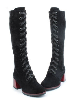 02-KF20025 BLACK Сапоги зимние женские (натуральная замша, байка и натуральный мех)