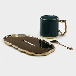 Чайная пара «Роскошь», 3 предмета: кружка 250 мл, блюдце 23.5×13 см, ложка, керамика, зелёная