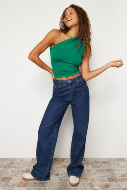 Trendyolmilla Siyah Asimetrik Tek Omuz Vatkal? Esnek Orme Bluz TWOSS24BZ00133 фото 15