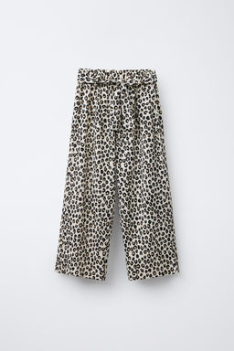 ANIMAL PRINT TEXTURED TROUSERS WITH BELT
