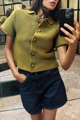 CHUNKY KNIT CARDIGAN WITH PETER PAN COLLAR - Zara фото 2