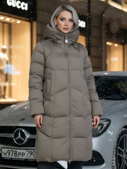 Пальто зимнее женское Visdeer 7702SK светло-коричневое утеплитель 240 г/м²  фото 18
